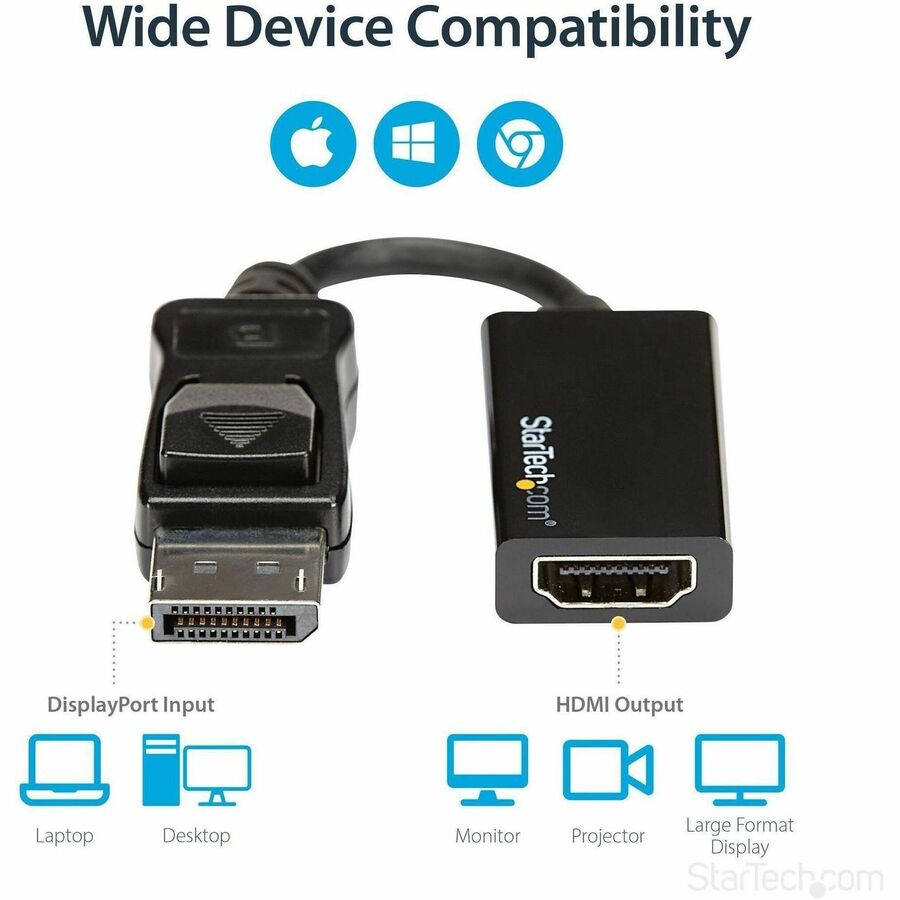 Adaptateur StarTech.com DisplayPort vers HDMI, convertisseur vidéo actif 4K 60 Hz DP 1.4 vers HDMI 2.0 pour moniteur/écran, connecteur DP verrouillable