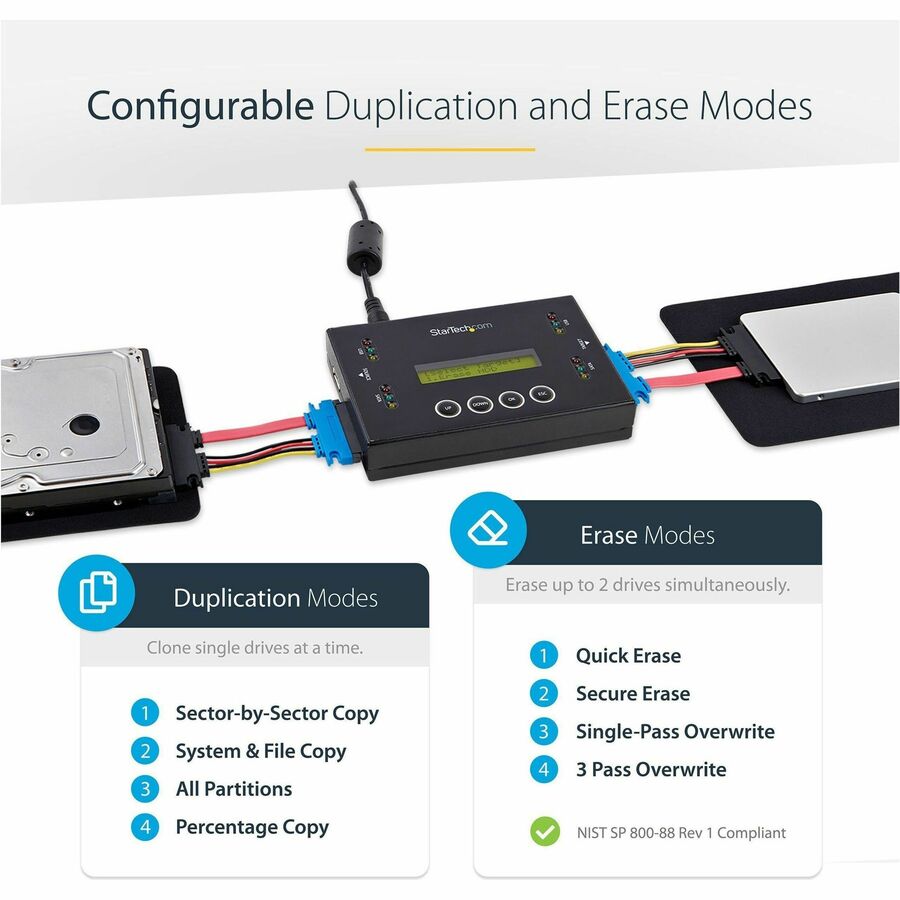 StarTech.com Hard Drive and USB Thumb Drive Duplicator/Eraser, USB Flash and SATA HDD/SSD Disk Cloner/Copier and Wiper, Toolless Sanitizer