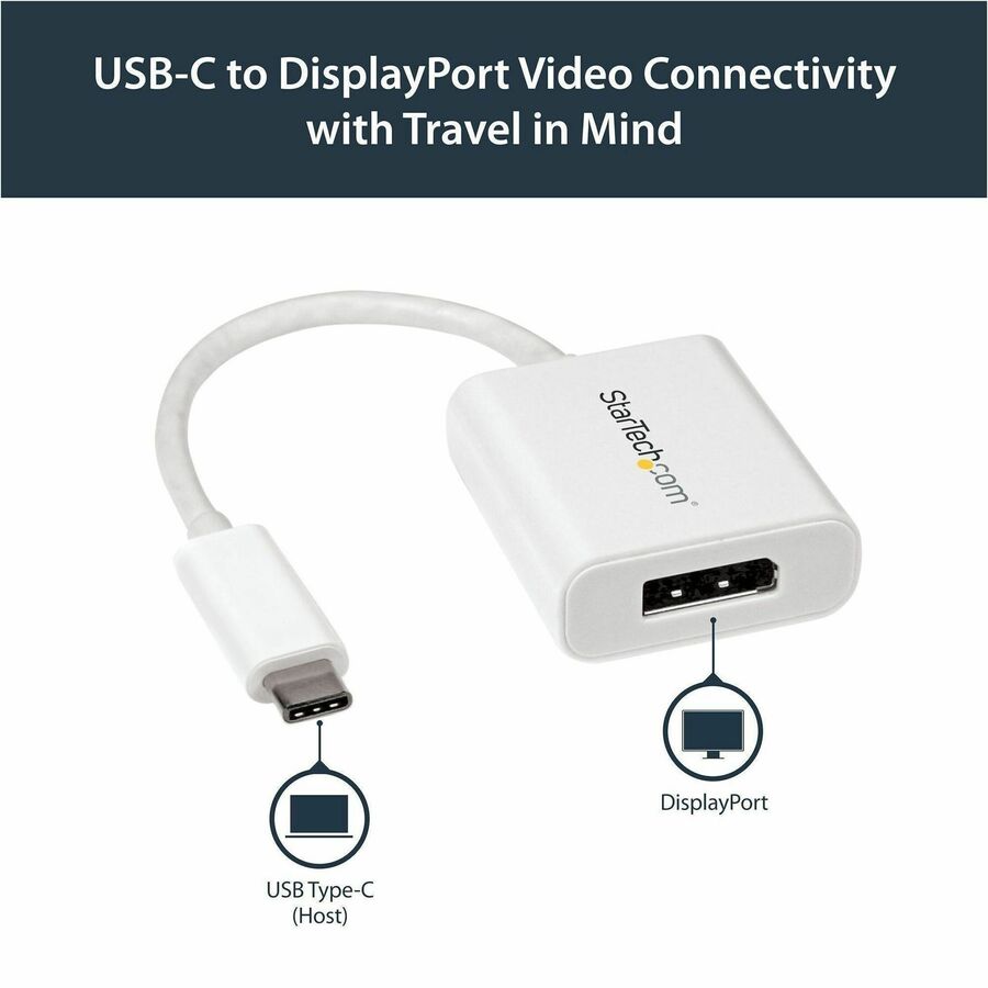 StarTech.com USB C to DisplayPort Adapter 4K 60Hz - USB Type-C to DP 1.4 Monitor Video Converter (DP Alt Mode) - TB3 Compatible - White