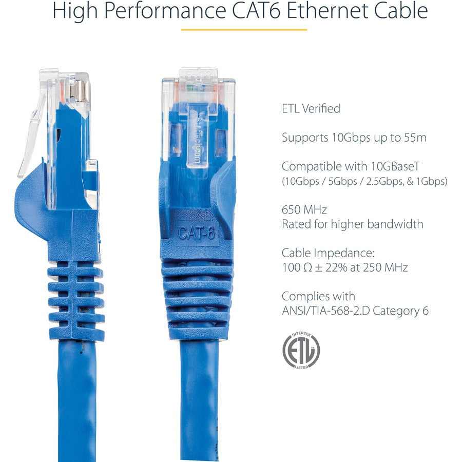 StarTech.com 9ft CAT6 Ethernet Cable - Blue Snagless Gigabit - 100W PoE UTP 650MHz Category 6 Patch Cord UL Certified Wiring/TIA