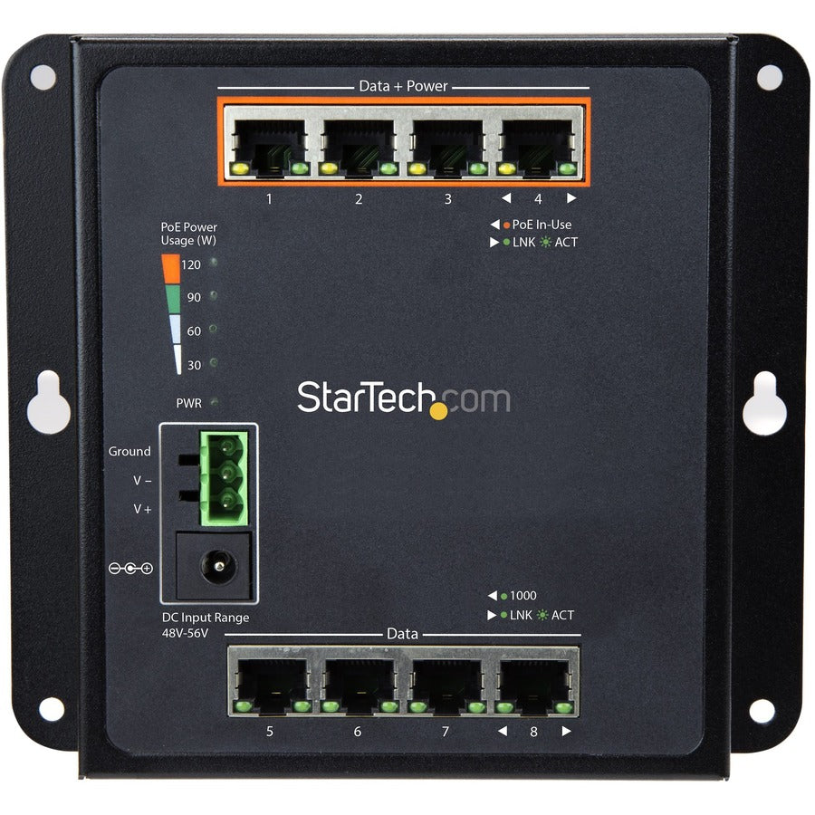 StarTech.com Industrial 8 Port Gigabit PoE Switch, 4 x PoE+ 30W, Power Over Ethernet GbE Layer/L2 Managed Network Switch -40C to +75C, TAA