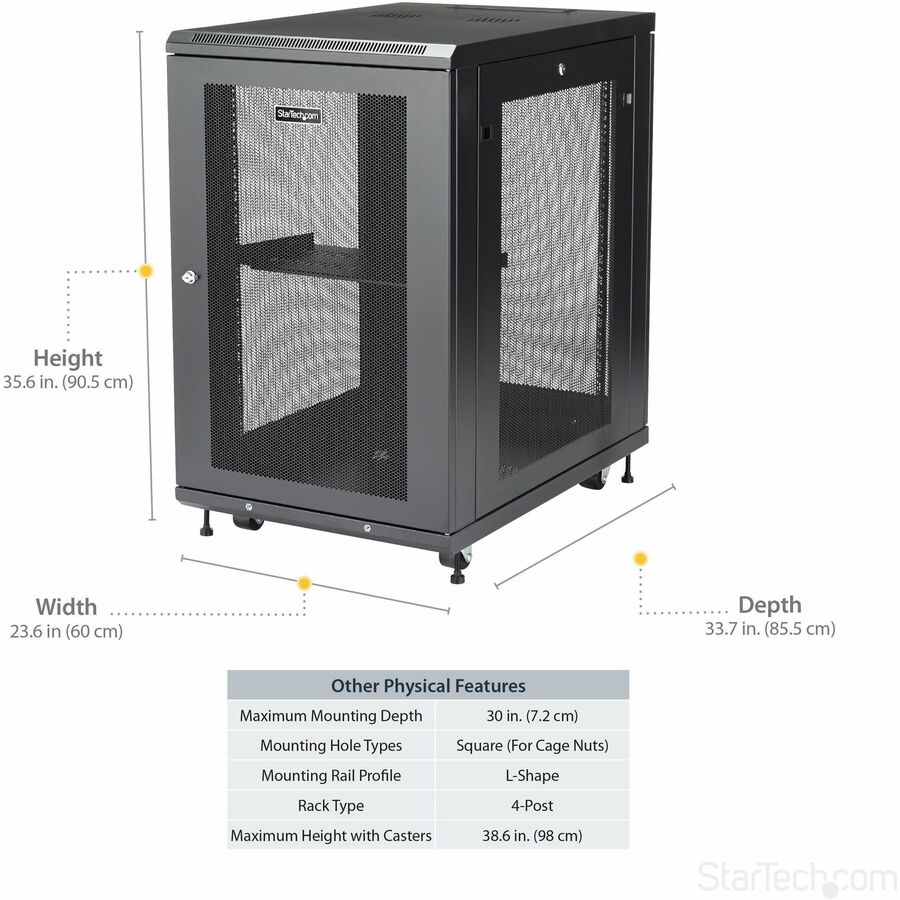 StarTech.com 4-Post 18U Server Rack Cabinet, 19" Data Rack Cabinet for Computer / IT Equipment, Home Network Rack, Half Height Server Rack