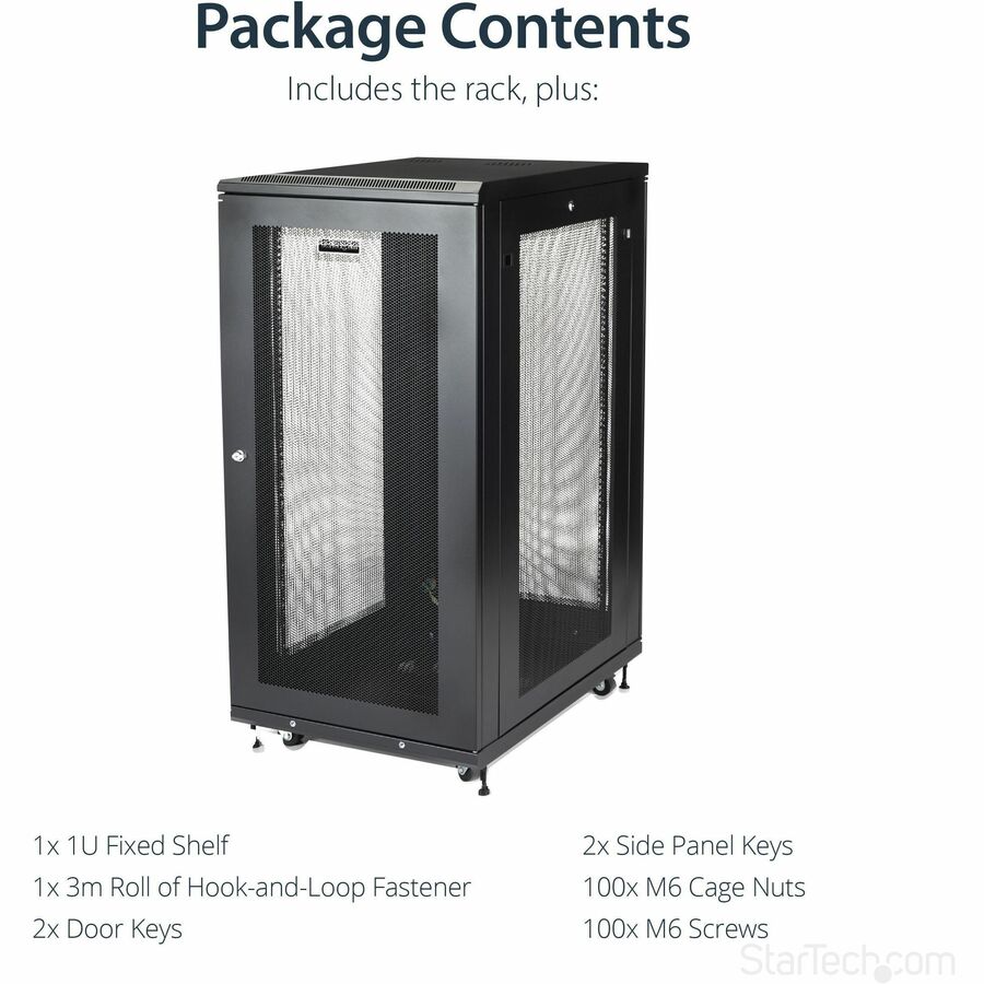 StarTech.com 4-Post 24U Server Rack Cabinet, 19" Data Rack Cabinet for Computer / IT Equipment, Home Network Rack, Half Height Server Rack