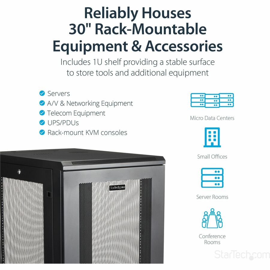 StarTech.com 4-Post 24U Server Rack Cabinet, 19" Data Rack Cabinet for Computer / IT Equipment, Home Network Rack, Half Height Server Rack