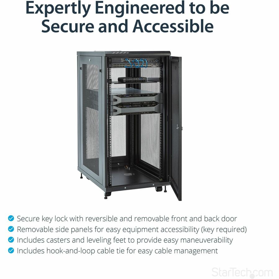 StarTech.com 4-Post 24U Server Rack Cabinet, 19" Data Rack Cabinet for Computer / IT Equipment, Home Network Rack, Half Height Server Rack