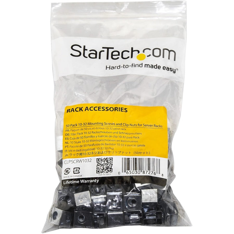 Vis et écrous à clipser pour rack de serveur StarTech.com - 10-32 - Vis de montage en rack et écrous à cage coulissants - Lot de 50