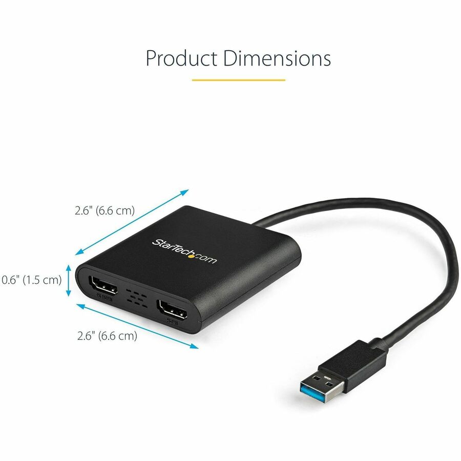 StarTech.com USB 3.0 to Dual HDMI Adapter, 1x 4K & 1x 1080p, External Graphics Card, USB Type-A Dual Monitor Display Adapter, Windows Only