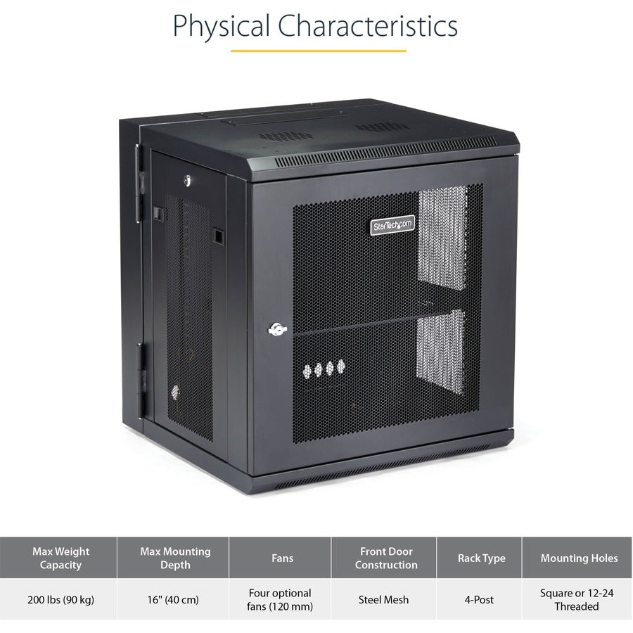 StarTech.com 12U 19" Wall Mount Network Cabinet - 16" Deep Hinged Locking Flexible IT Data Equipment Rack Vented Switch Enclosure w/Shelf