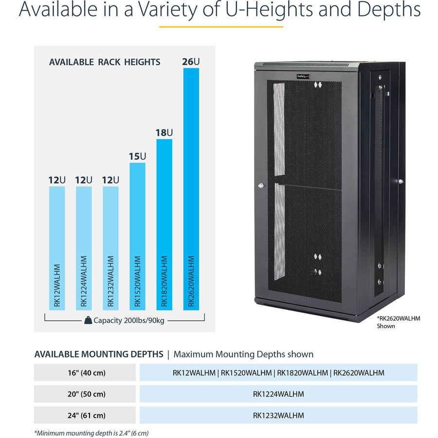 StarTech.com 12U 19" Wall Mount Network Cabinet - 16" Deep Hinged Locking Flexible IT Data Equipment Rack Vented Switch Enclosure w/Shelf