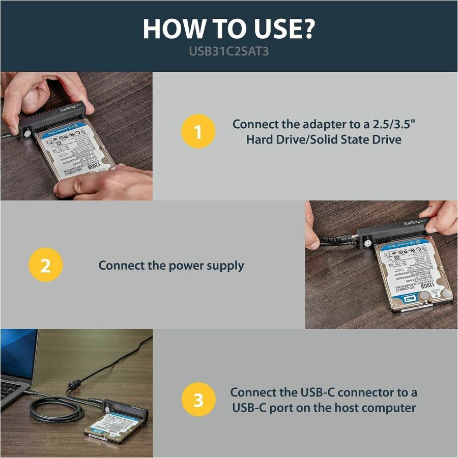 Câble adaptateur USB-C vers SATA StarTech.com pour disques SSD/HDD 2,5"/3,5" - Câble adaptateur USB 3.1 (10 Gbit/s) pour disque dur - Adaptateur USB SATA