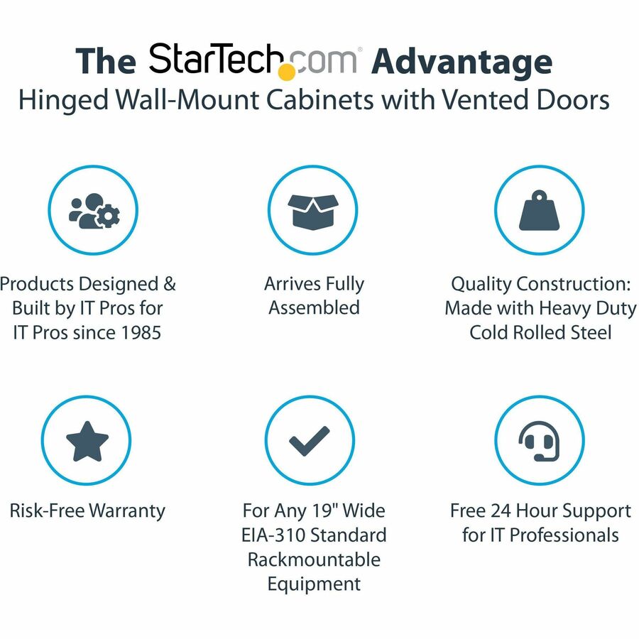 StarTech.com 26U 19" Wall Mount Network Cabinet - 16" Deep Hinged Locking Flexible IT Data Equipment Rack Vented Switch Enclosure w/Shelf
