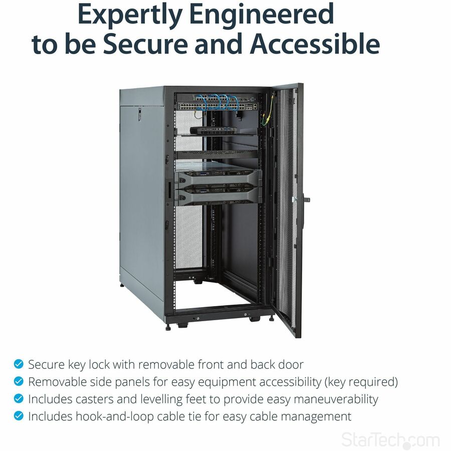 StarTech.com 4-Post 25U Server Rack Cabinet, 19" Data Rack Cabinet for Computer / IT Equipment, Home Network Rack, Half Height Server Rack