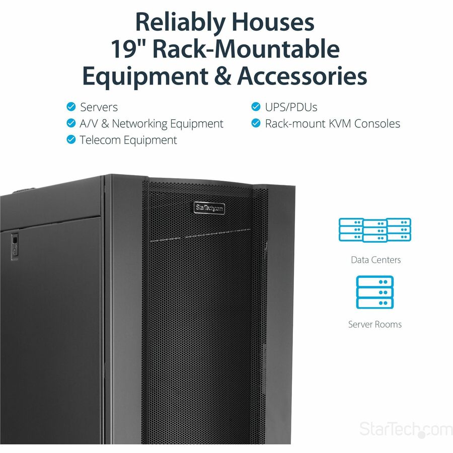 StarTech.com 4-Post 42U Server Rack Cabinet, 19" Data Rack Cabinet for Computer / IT Equipment mount, Rack Server Cabinet with Casters