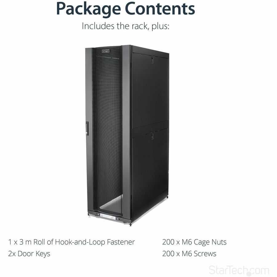 StarTech.com 4-Post 42U Server Rack Cabinet, 19" Data Rack Cabinet for Computer / IT Equipment mount, Rack Server Cabinet with Casters