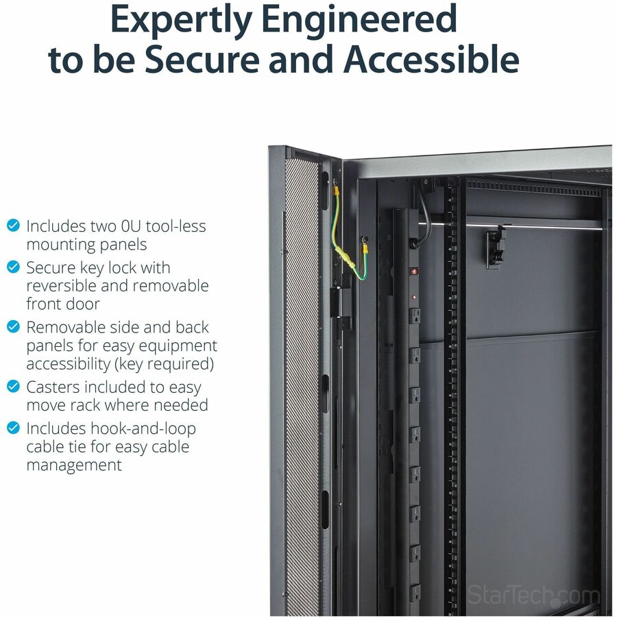 StarTech.com 4-Post 42U Server Rack Cabinet, 19" Data Rack Cabinet for Computer / IT Equipment mount, Rack Server Cabinet with Casters