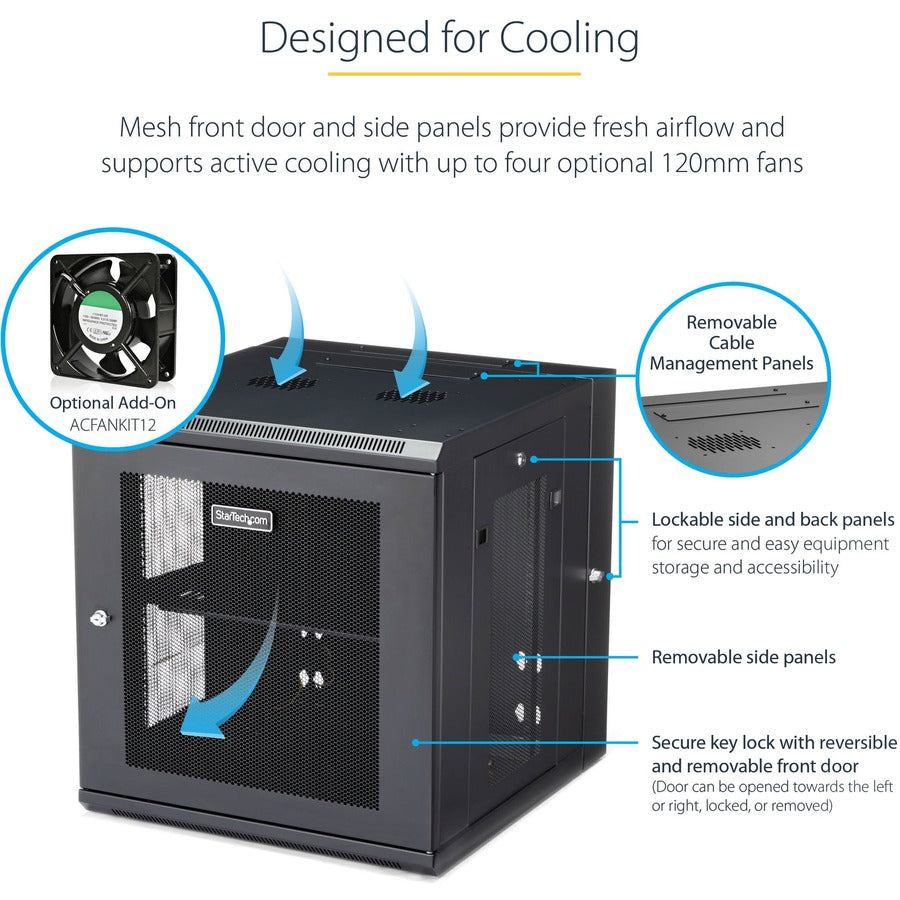 StarTech.com 12U 19" Wall Mount Network Cabinet - 20" Deep Hinged Locking IT Data Enclosure - Flexible Vented Rack w/Shelf - Switch Depth