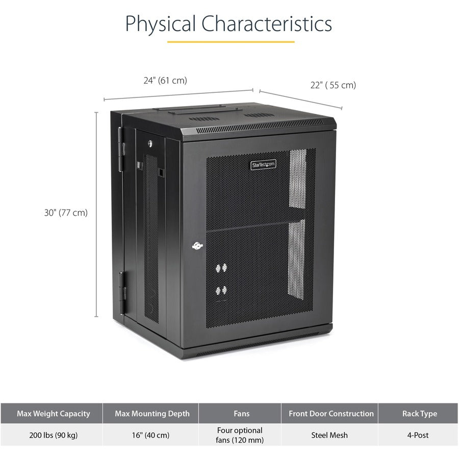 StarTech.com 15U 19" Wall Mount Network Cabinet - 16" Deep Hinged Locking Flexible IT Data Equipment Rack Vented Switch Enclosure w/Shelf