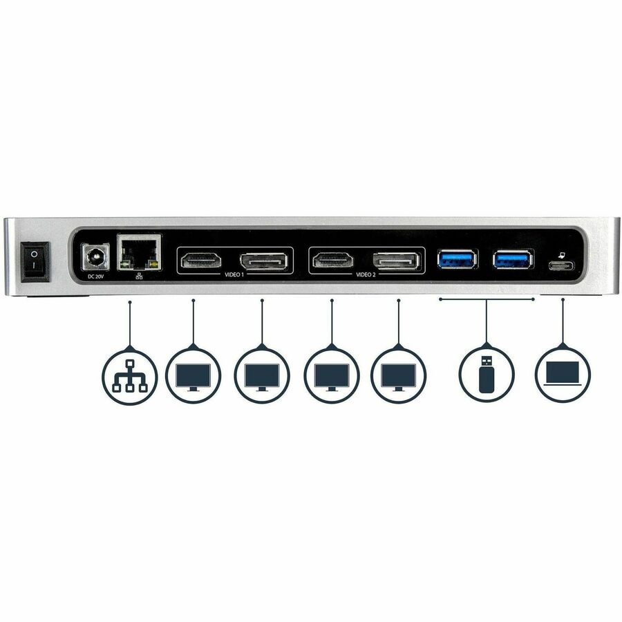 StarTech.com USB-C & USB-A Dock, Dual Monitor 4K 60Hz Dock DisplayPort/HDMI, Hybrid USB 3.0 Laptop Docking Station, 6x USB-A, mac/Windows