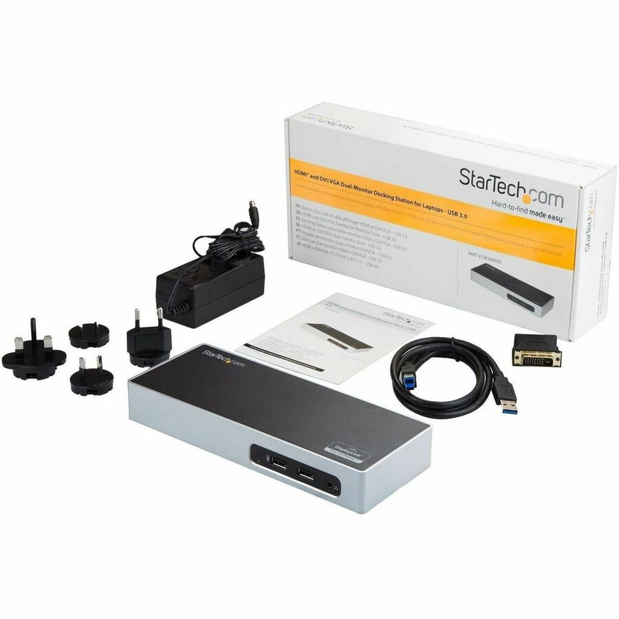 StarTech.com USB 3.0 Docking Station - Dual Monitor Laptop Dock with HDMI & DVI/VGA - 6x USB Type-A Hub, GbE - Universal Windows & Mac
