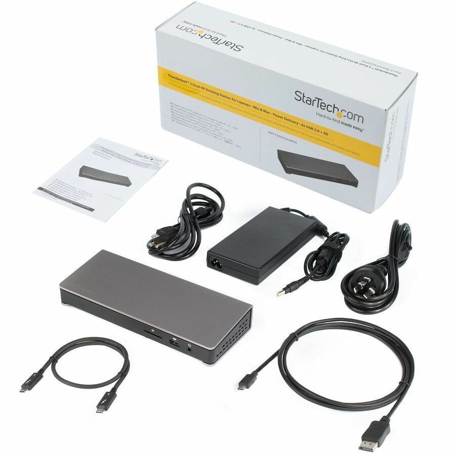 StarTech.com Thunderbolt 3 Dock - Dual Monitor 4K 60Hz TB3 Docking Station with DisplayPort - 85W Power Delivery, 6-Port USB 3.0, SD, GbE
