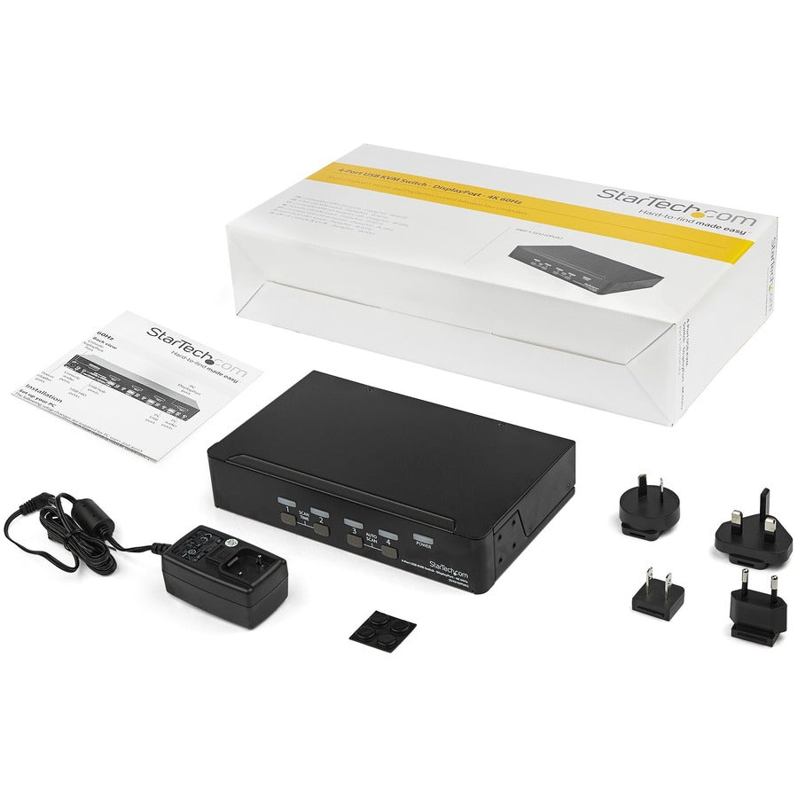 StarTech.com 4 Port DisplayPort KVM Switch - 4K 60Hz - Single Display - UHD DP 1.2 USB KVM Switch with USB 2.0 Hub & Audio