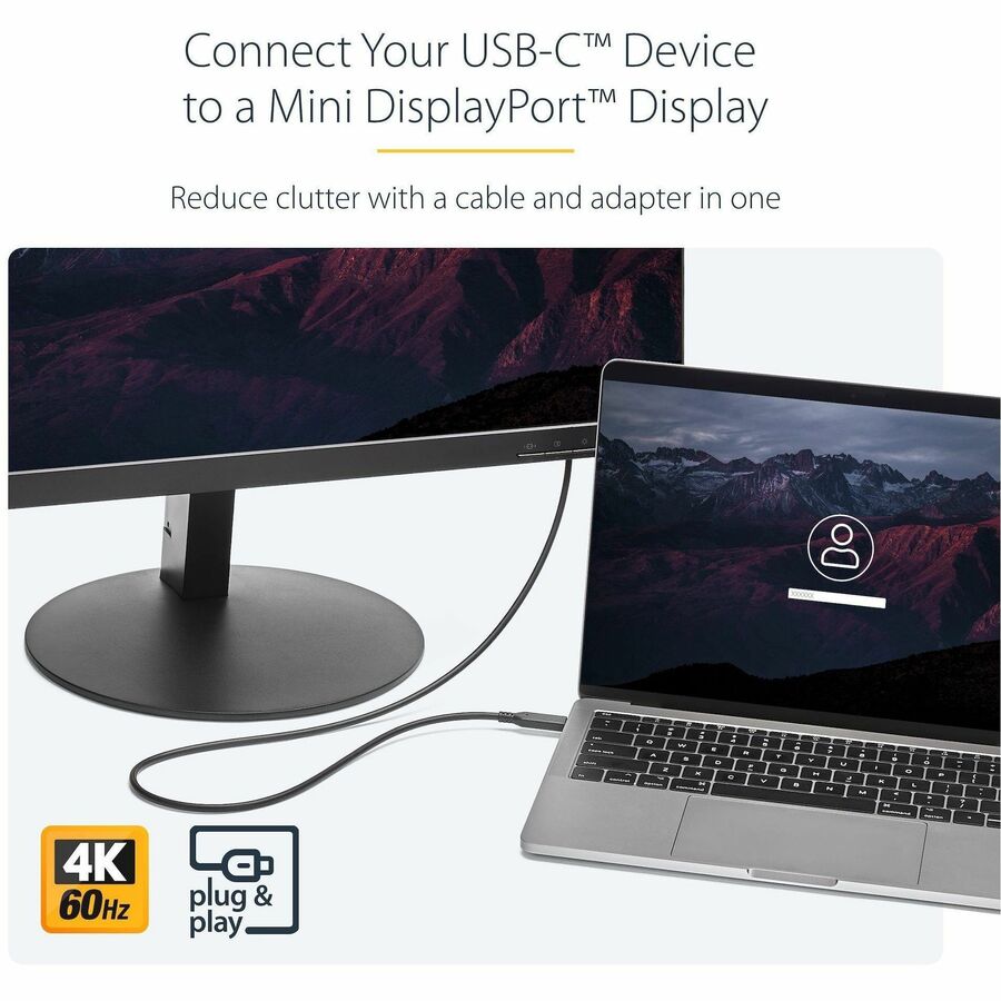 StarTech.com 1 m / 3.3 ft. USB-C to Mini DisplayPort Cable - 4K 60Hz - Black - USB 3.1 Type-C to Mini DP Adapter Cable - mDP Cable