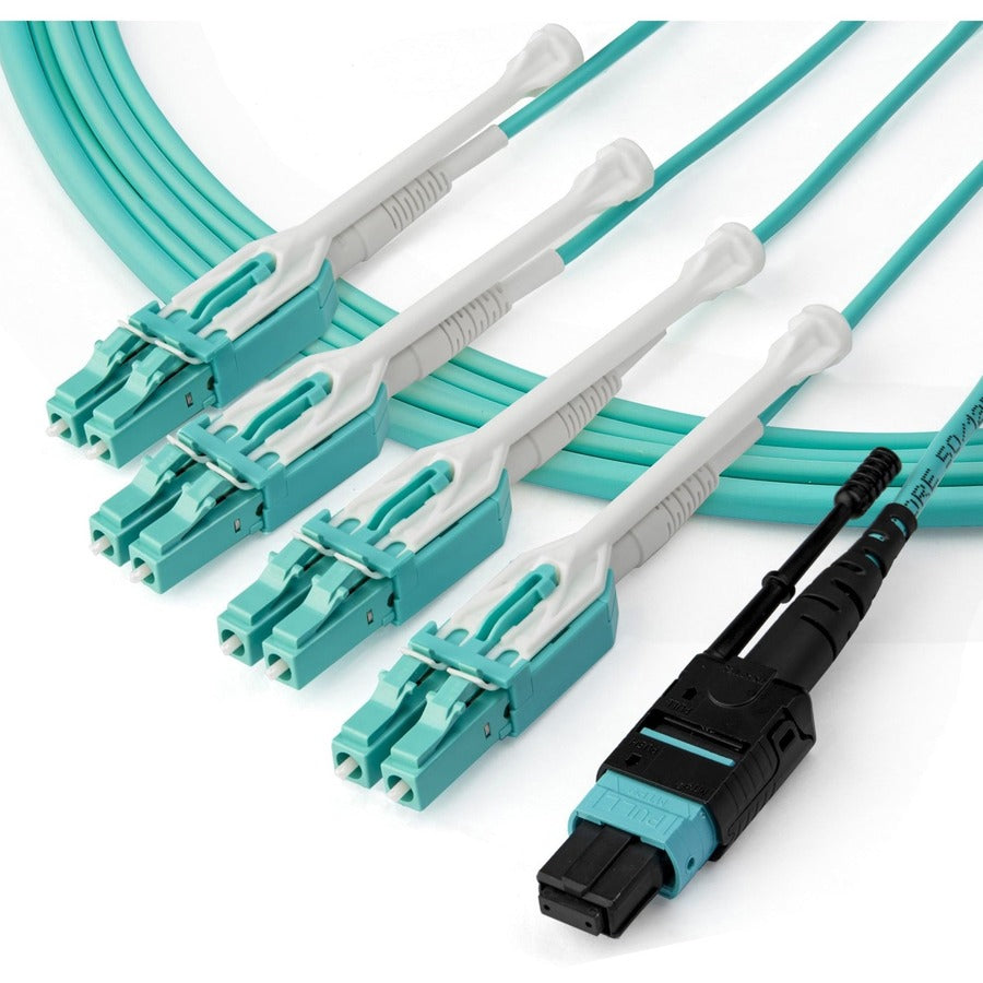 StarTech.com 3m (10ft) MTP(F)/PC to 4x LC/PC Duplex Breakout OM3 Multimode Fiber Optic Cable, 40G, Low Insertion Loss, Fiber Jumper Cord