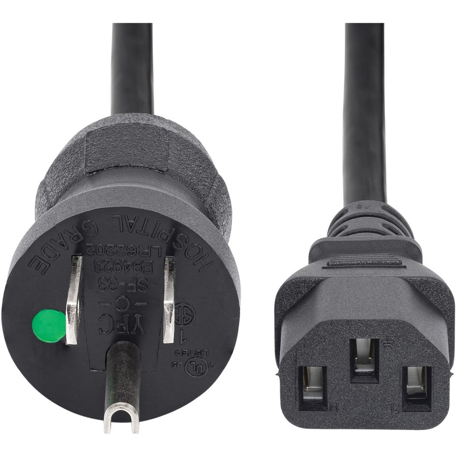StarTech.com 3ft (1m) Hospital Grade Power Cord, 18AWG, NEMA 5-15P to C13, 10A 125V, Green Dot Medical Power Cable, Monitor Power Cable