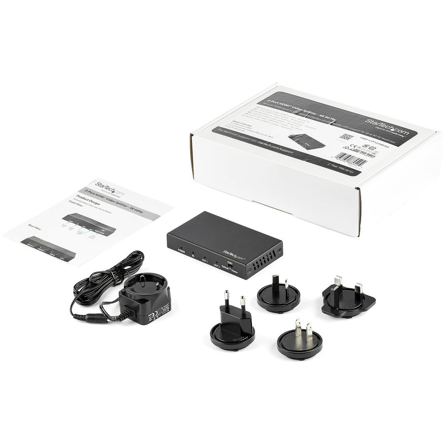 StarTech.com 2 Port HDMI Splitter - 4K 60Hz - 1x2 Way HDMI 2.0 Splitter - HDR - ST122HD203