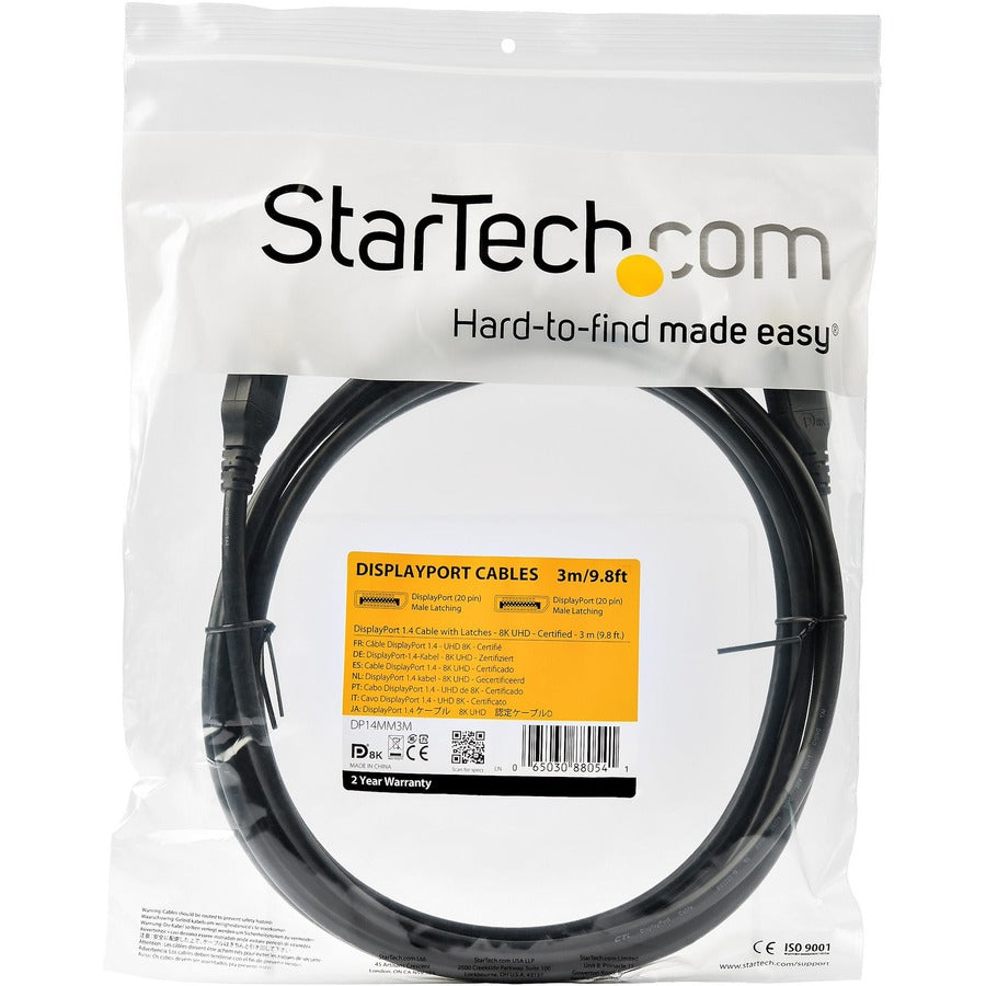 Câble DisplayPort 1.4 StarTech.com certifié VESA de 3 m - 8K 60 Hz HBR3 HDR - 3 m Super UHD 4K 120 Hz - Câble DP vers DP pour moniteur vidéo M/M