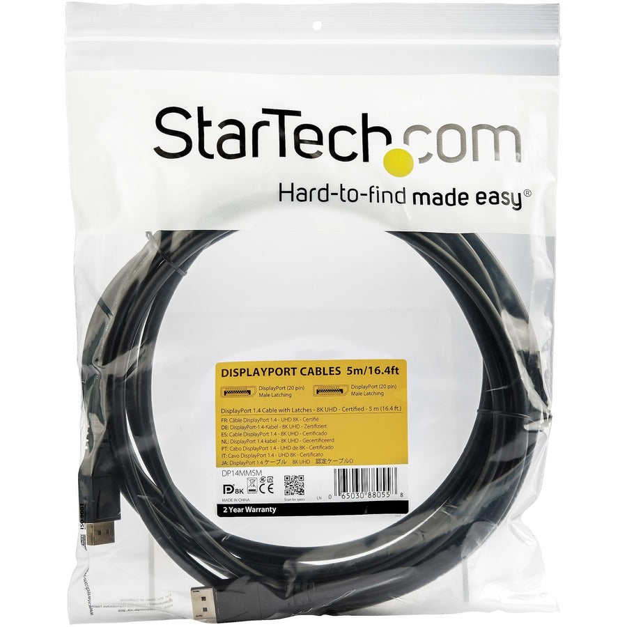Câble DisplayPort 1.4 StarTech.com certifié VESA de 5 m - 8K 60 Hz HBR3 HDR - 4,9 m Super UHD 4K 120 Hz - Câble DP vers DP pour moniteur vidéo M/M