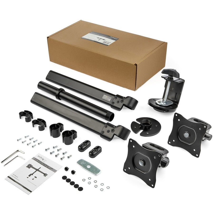 Bras de bureau pour deux écrans StarTech.com, pour écrans jusqu'à 27 pouces (8 kg), design discret, fixation par pince/œillet, fixation pour deux écrans