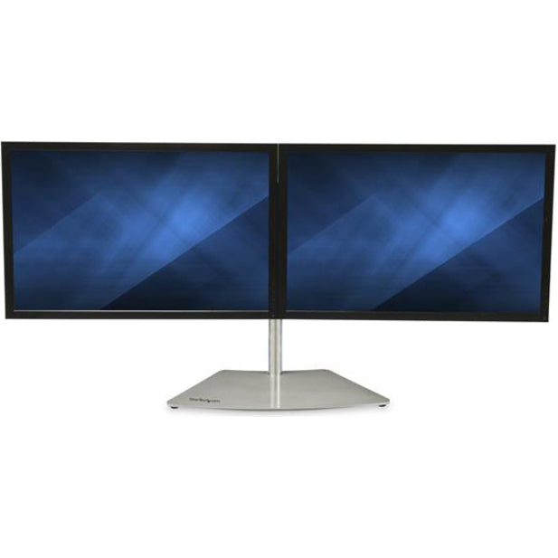 StarTech.com Dual Monitor Stand, Free Standing Desktop Pole Stand for 2x 24" (17.6lb/8kg) VESA Mount Displays, Height Adjustable, Silver