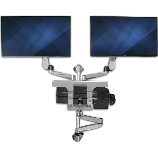 Station de travail murale StarTech.com - Bureau debout ergonomique pliable - Bras d'écran VESA 30" réglable en hauteur et plateau pour clavier/souris