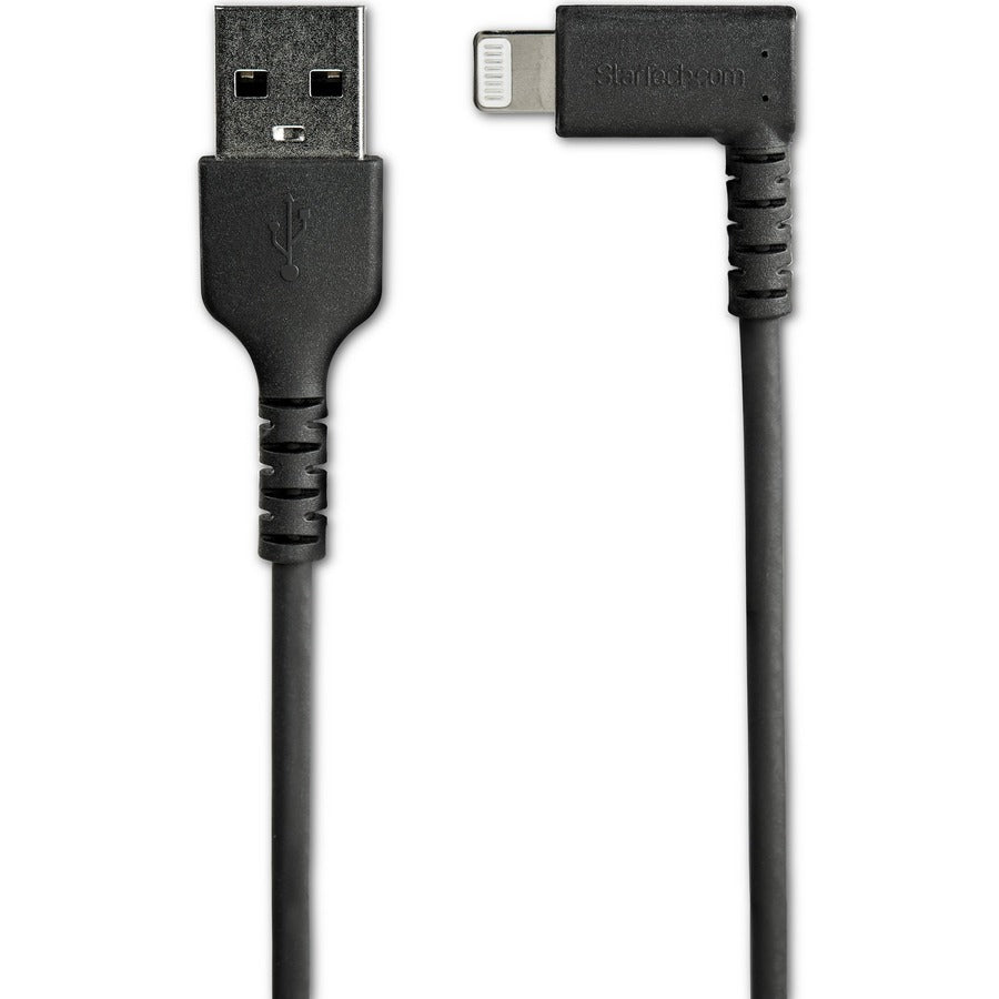 StarTech.com 1m USB A to Lightning Cable iPhone iPad Durable Right Angled 90 Degree Black Charger Cord w/Aramid Fiber Apple MFI Certified