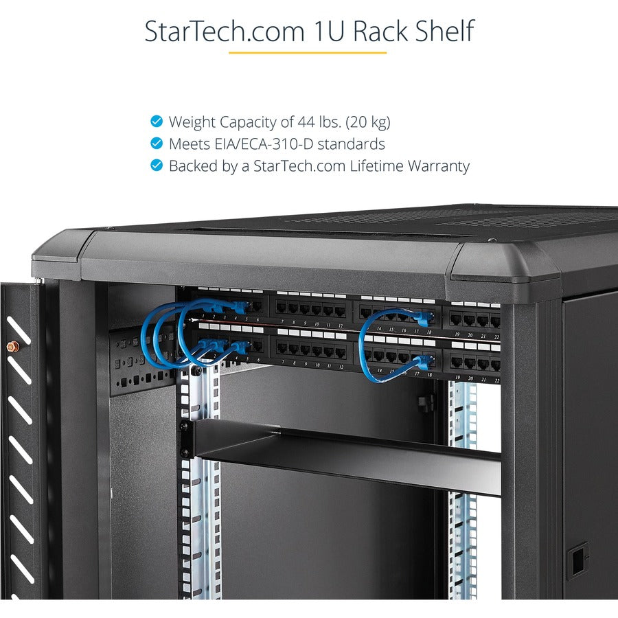 StarTech.com 1U Server Rack Cabinet Shelf - Fixed 16" Deep Cantilever Rackmount Tray for 19" Data/AV/Network Enclosure w/cage nuts, screws