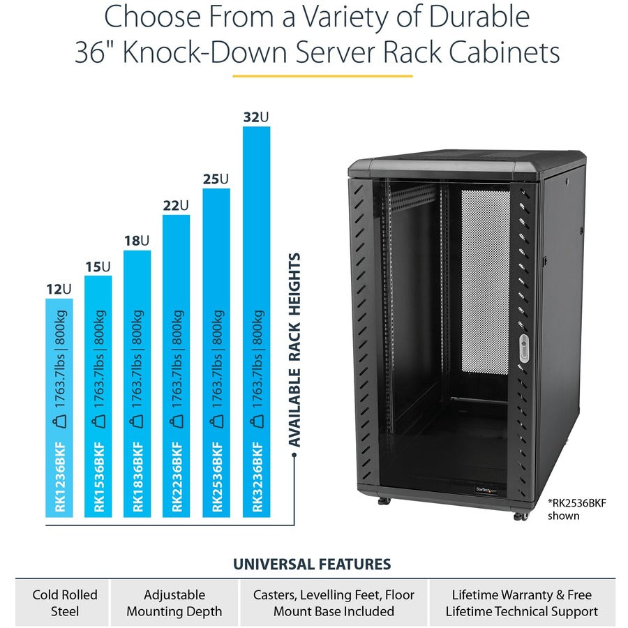 StarTech.com 4-Post 18U Server Rack Cabinet, 19" Data Rack Cabinet for Computer / IT Equipment, Home Network Rack, Half Height Server Rack