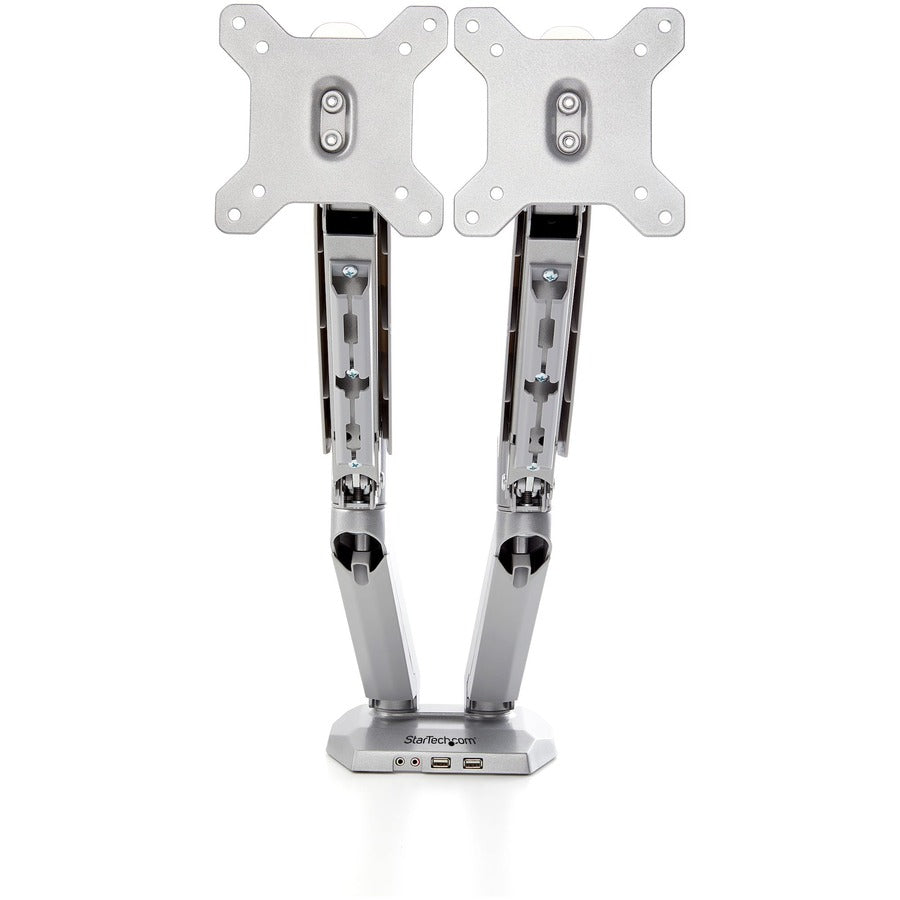 StarTech.com Desk Mount Dual Monitor Arm with USB & 3.5mm Audio, Desk Clamp Ergonomic VESA Mount for up to 32" (17.6lb/8kg) Displays