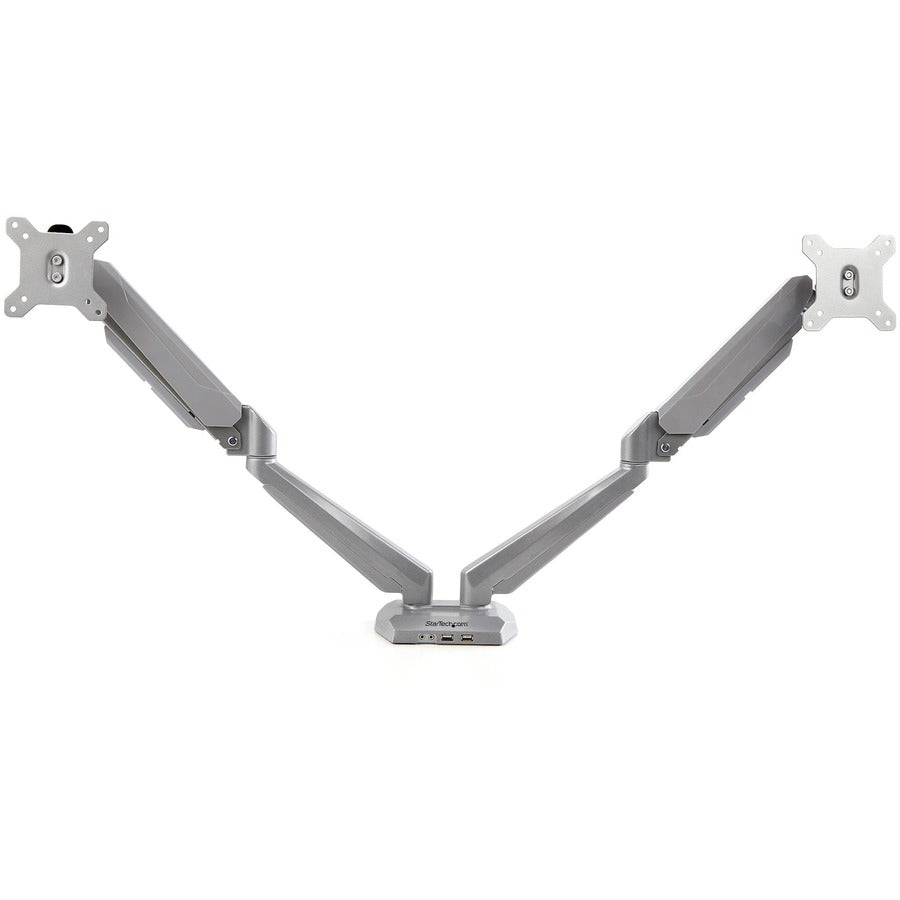 StarTech.com Desk Mount Dual Monitor Arm with USB & 3.5mm Audio, Desk Clamp Ergonomic VESA Mount for up to 32" (17.6lb/8kg) Displays