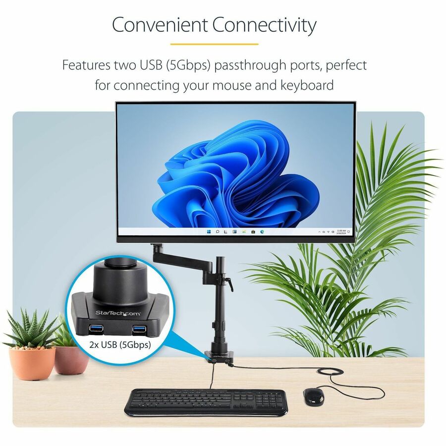 Bras de fixation pour écran de bureau StarTech.com avec 2 ports USB 3.0, fixation pour écran jusqu'à 34 pouces (8 kg) VESA, pince en C/œillet