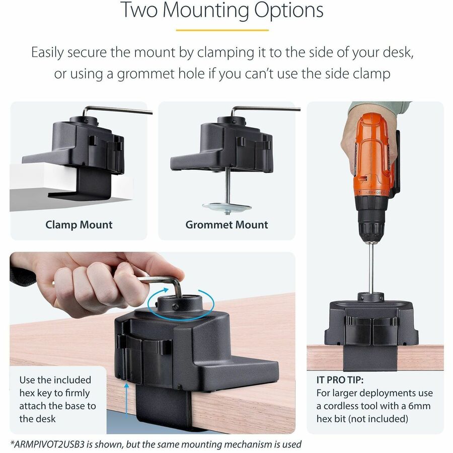 StarTech.com Desk Mount Monitor Arm with 2x USB 3.0 ports, Slim Single Monitor VESA Mount up to 34" (17.6lb/8kg) Display, C-Clamp/Grommet