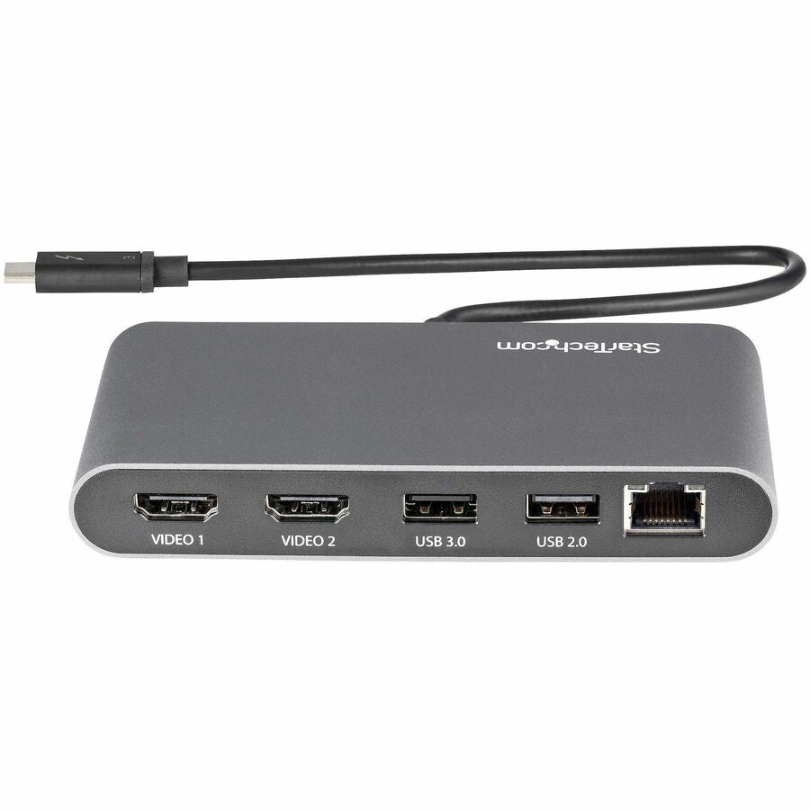 StarTech.com Thunderbolt 3 Mini Dock - Portable Dual Monitor TB3 Laptop Docking Station HDMI 4K 60Hz - 2x USB-A & GbE - 28cm (11") cable