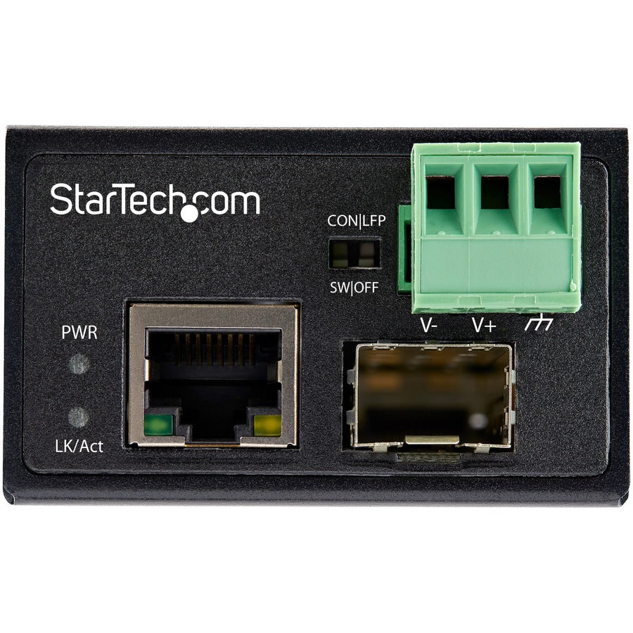 Convertisseur de média industriel fibre vers Ethernet StarTech.com - SFP 100 Mbit/s vers RJ45/CAT6 SM/MM - Fibre vers cuivre - Entrée IP-30 12 V
