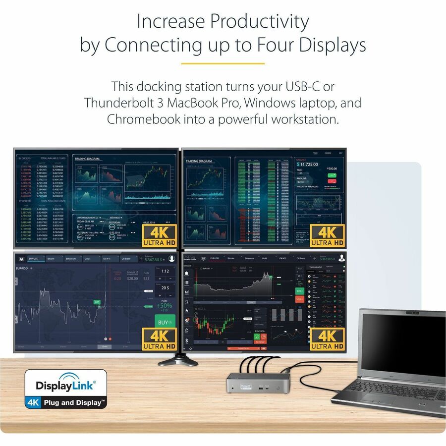 Station d'accueil USB-C StarTech.com, 4K 60 Hz, DisplayPort et HDMI, station d'accueil universelle USB-C, alimentation 100 W, hub USB 1C/3A, GbE