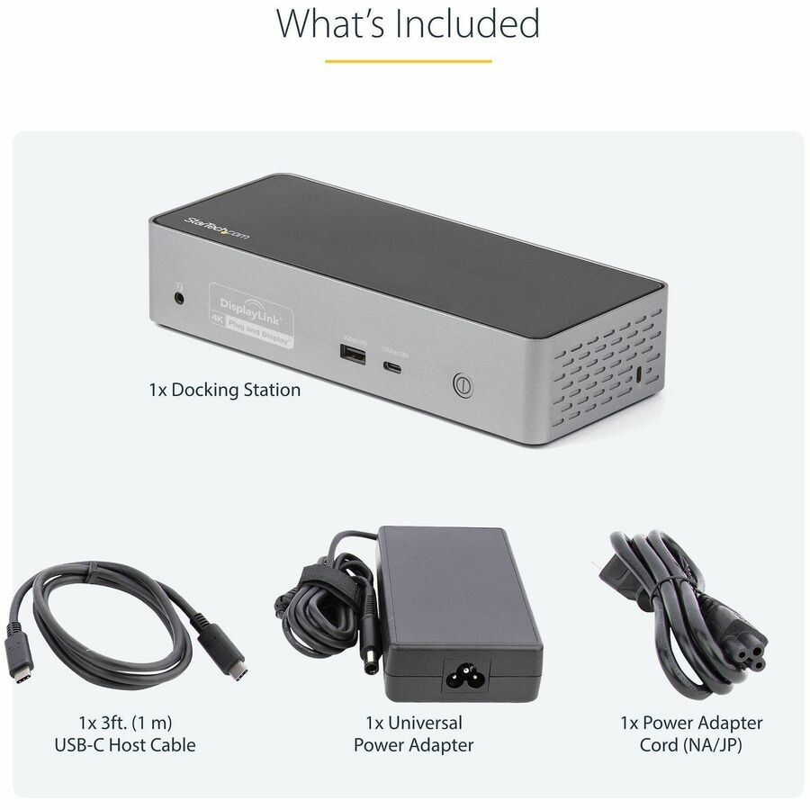 Station d'accueil USB-C StarTech.com, 4K 60 Hz, DisplayPort et HDMI, station d'accueil universelle USB-C, alimentation 100 W, hub USB 1C/3A, GbE