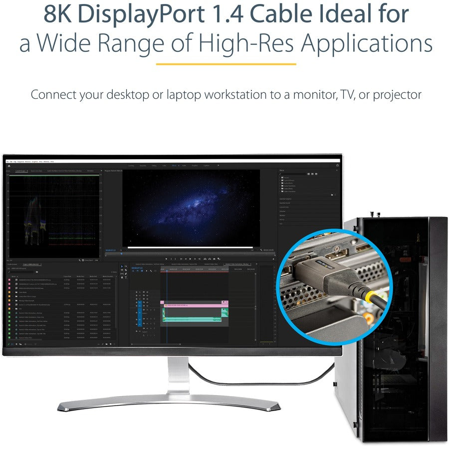 StarTech.com 6ft (2m) VESA Certified DisplayPort 1.4 Cable, 8K 60Hz HDR10, UHD 4K 120Hz Video, DP to DP Monitor Cord, DP 1.4 Cable, M/M