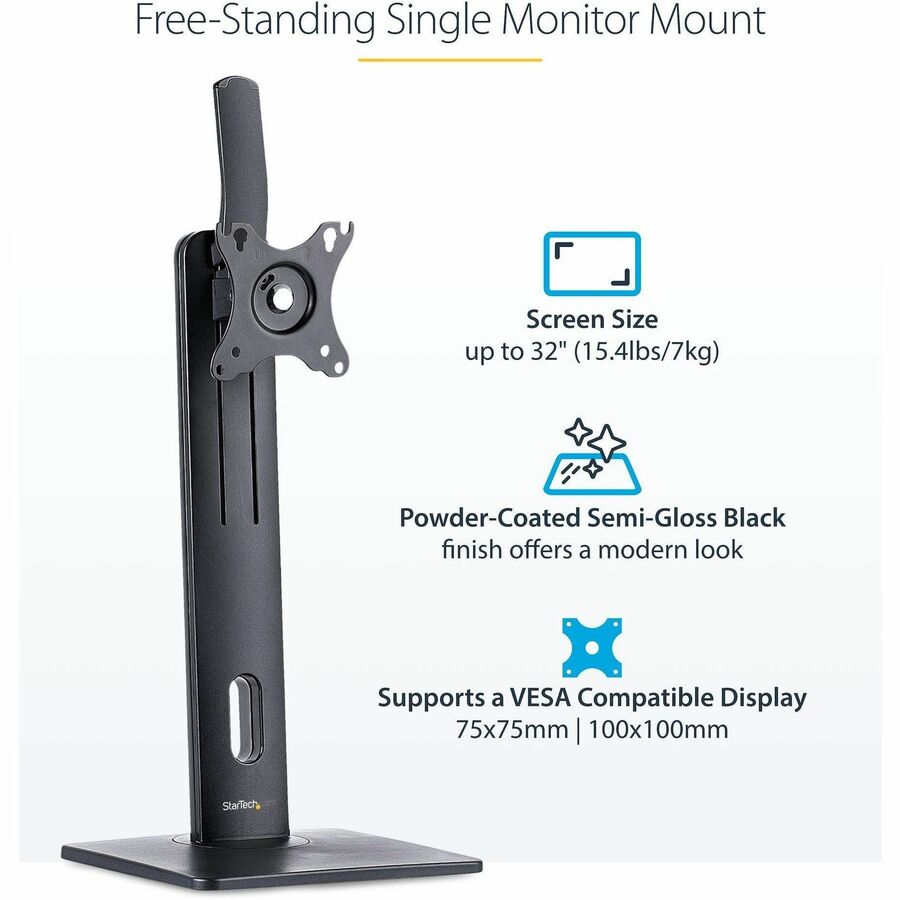 Support d'écran simple autoportant StarTech.com, support de bureau ergonomique réglable en hauteur, pour écrans VESA jusqu'à 32 pouces (6,8 kg)