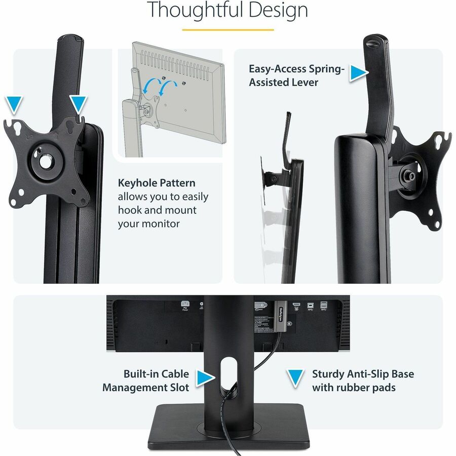 Support d'écran simple autoportant StarTech.com, support de bureau ergonomique réglable en hauteur, pour écrans VESA jusqu'à 32 pouces (6,8 kg)