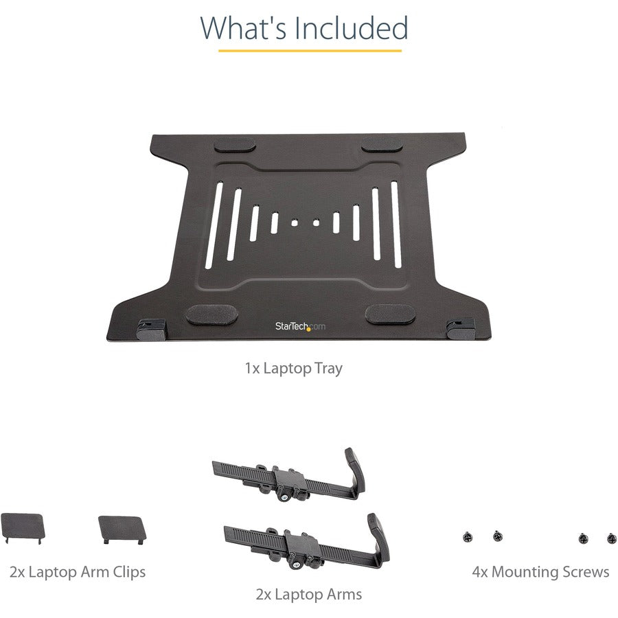 StarTech.com Support pour ordinateur portable VESA, bras d'écran réglable, support pour ordinateur portable, support pour ordinateur portable jusqu'à 4,5 kg (9,9 lb), VESA 75 x 75 et 100 x 100, ventilé