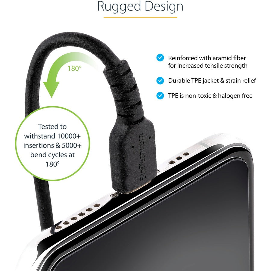 StarTech.com 50cm / 20in USB C to Lightning Cable, MFi Certified, Coiled iPhone Charger Cable, Black, TPE Jacket Aramid Fiber
